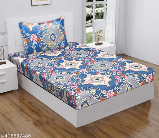 Premium cotton, super soft single bedsheet (90 x 60) with zipper pillow covers (18 x 28), high-quality stitching. Long-lasting, no color bleeding. Indian origin