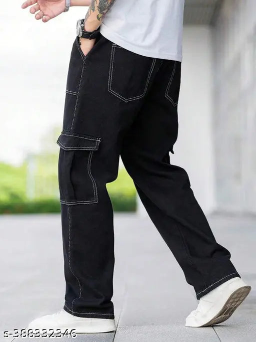 Elegant denim men's jeans solid pattern, trendy fit for casual wear - size 28, 30, or 32 (waist 28/30/32, length 36/37in), made in India