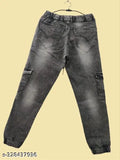 Grey pocketed men's casual jeans with a straight cut