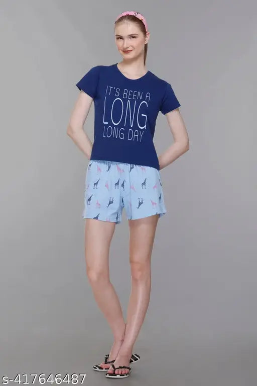 Cotton printed women's shorts set, stylish twin set for girls night out, Indian-made cotton top and bottoms with short sleeves and printed pattern