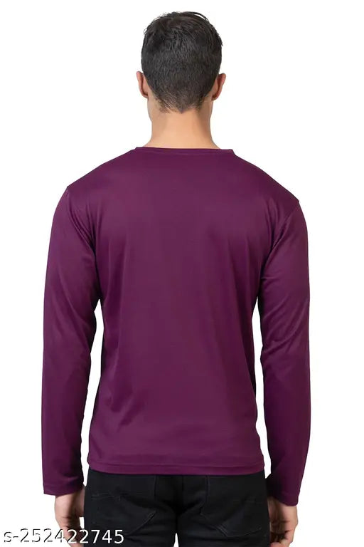 Purple cotton blend long sleeves men's solid round t-shirt, perfect for work, college, or travel