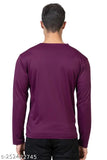 Purple cotton blend long sleeves men's solid round t-shirt, perfect for work, college, or travel