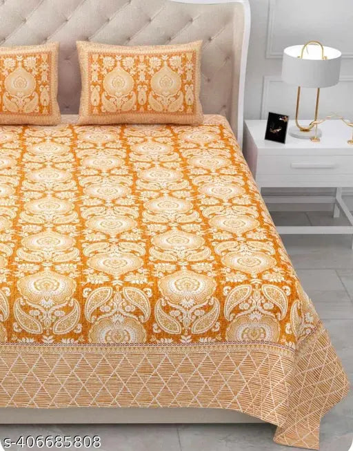 White cotton botanical king size bedsheet with 2 pillow covers, ideal for adult bedrooms. Made by Qfab in India