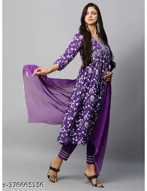 Versatile Vibes: Alia Cut Rayon Ensemble - Sleek printed kurta set with dupatta and bottomwear, size-friendly for women, soft and breathable rayon fabric