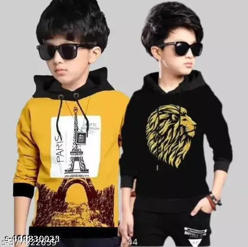 Winter Kids & Boys Hooded Neck printed cotton combo t shirt