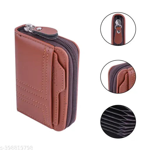 Faux leather antique wall wallet for men and women, solid pattern, 5 compartments, free size