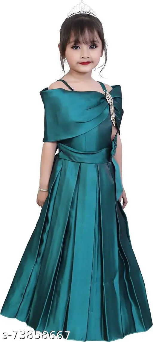 Teal satin sleeveless frock for girls (India), 3-4 years size