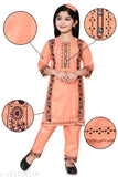Urban Youth Rayon Embroidered Kurti Pant Set for Girls - Front Button Look, A-line trousers, three-quarter sleeves