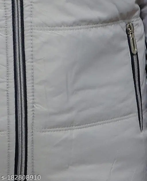 White zip closure full sleeve boys winter jacket