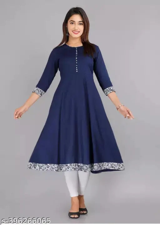 Rayon three-quarter sleeves Anarkali printed gown - high demandable, India-origin festive wear