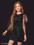 Girls mini festive wedding dress, embroidered net with long sleeves, available in sizes 7-8 Years - 14-15 Years