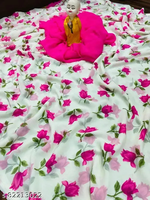 Bollywood-inspired printed daily wear saree in pink and white with paisley patterns 4.5 meters