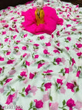 Bollywood-inspired printed daily wear saree in pink and white with paisley patterns 4.5 meters
