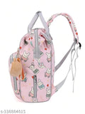 Pink polyester diaper bag with water-resistant oxford fabric, spacious with functional pockets and wipe pocket, stylish maternity bag with portable key chain and thicker strap