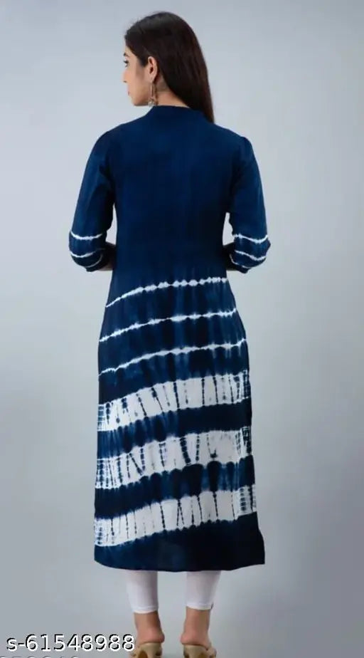 Blue cotton A-line kurti, three-quarter sleeves, printed combo for women. XL (46 in), SD Fashion's Indian-origin festive wear