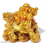 Golden resin Laughing Buddha on turtle, Feng Shui gift for wealth, success, happiness - decorative showpiece (7cm)