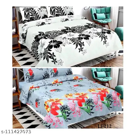 Black, white and blue floral print comforter and matching pillowcases