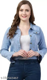 Light blue denim jacket with white top and blue jeans