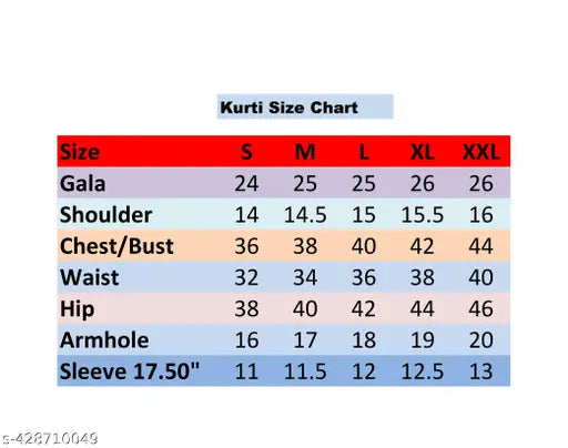 Size Chart for Kuri Size