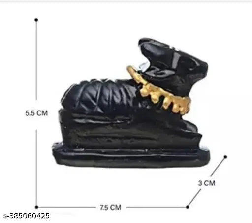 Black polyresin handcrafted and hand-painted Lord Nandi idol for temple worship, ideal for Shivling pooja
