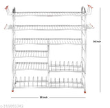 Stainless steel 6-shelf wall mount kitchen rack, accommodating plates and utensils