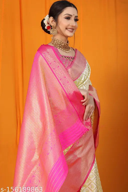 Soft silk saree with jacquard zari work, free size, India origin