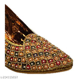 Synthetic golden heels sandal with embellished backstrap, perfect for stylish and comfortable wear. Indian-made belly & Sandals available in sizes IND-5 to IND-10