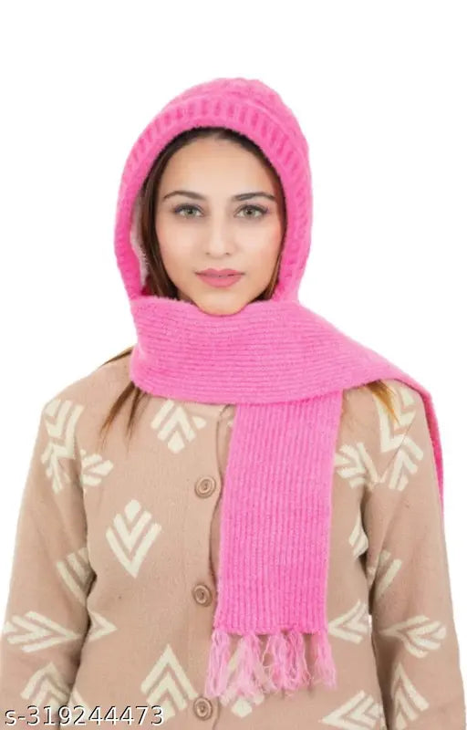 Pink fleece headband with matching scarf, long sleeve cardigan