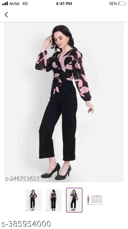 Long-sleeved printed net Georgette jumpsuit (098), stylish and beautiful Indian fashion (N) size available