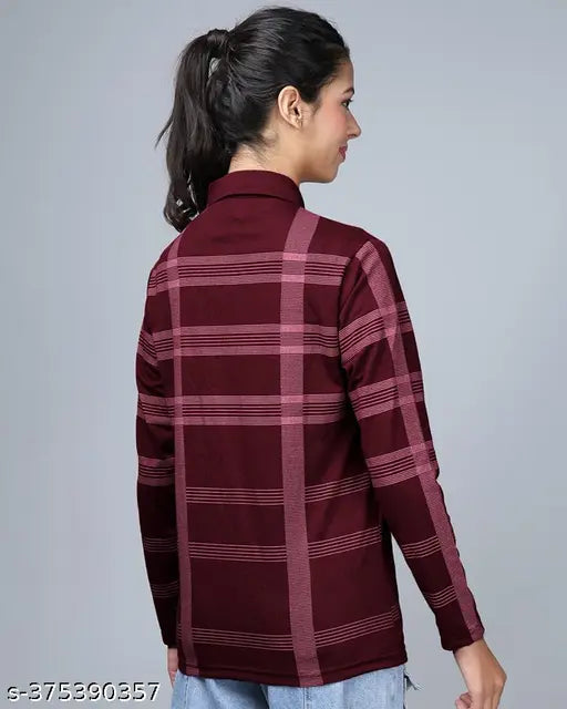 Cotton blend checked long sleeves t-shirt by EYEBOGLER, enhances women's looks. Size S (37in bust). Made in India