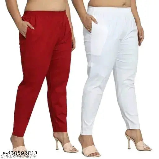 Samar Collection fully cotton stretchable big size pants in red, white and blue, with both side pockets, pack of 2