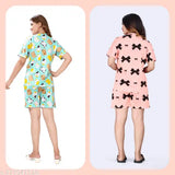 Premium quality polycotton women's night suit set, printed digital net T-shirt & shorts, suitable for all women, wrinkle free fabrics, no iron required. Nightwear with two side pockets and good quality elastic for long life