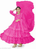 Net long sleeve kids' gown, exquisite design in solid net fabric for special occasions. Handcrafted with attention to detail and care, perfect fit for 5-6 years, made in India