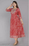 Rayon Kameez, Anarkali Kurta with Embroidery, Red and White Print, Sleeveless Style for Women