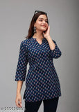 Three-quarter sleeve, printed cotton kurti from Jaipuri Bagru - Indian women's fashion