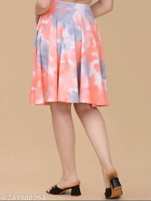 Multi colored printed flared women's skirt