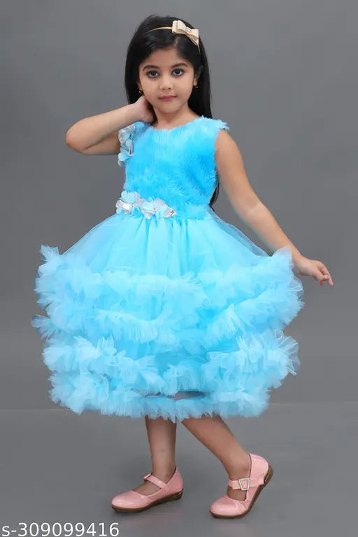 Embellished net fit & flare dress-frock, girls below knee length, premium quality satin material