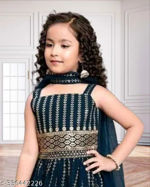 Embroidered Georgette kurta sets with palazzo bottoms, ready to wear for kids aged 1-15 years, India origin