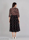 Black rayon anarkali gown, printed combo, three-quarter sleeves - Indian festive wear