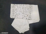 White cotton women's ankle-length pants with mirrored work details