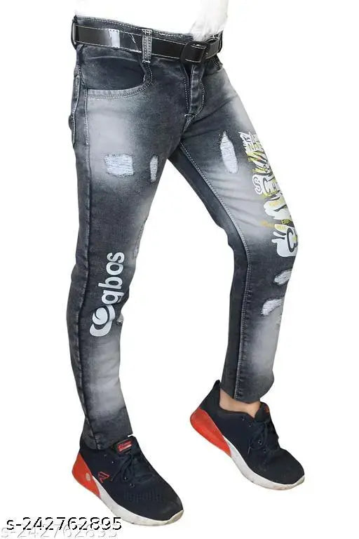 Designer men's denim jeans with embroidery, black wash