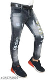 Designer men's denim jeans with embroidery, black wash