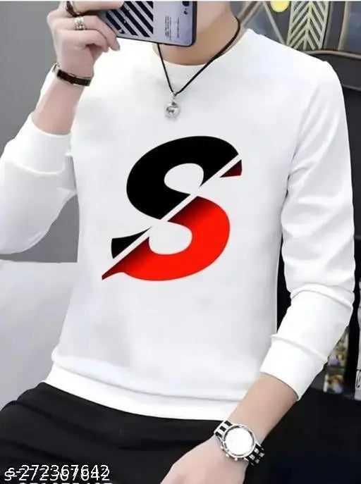 Full-sleeve S cut men's printed polyester t-shirt, long sleeves with printed net design, size S, made in India
