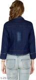 Blue denim jacket with frayed cuffs and hem for kids