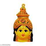 Yellow metal decorative face, traditional Indian deity motif, 7 inches