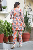 Traditional rayon print jumpsuits for women and girl, India-made smoke grey jumpsuit with floral motifs, three-quarter sleeves