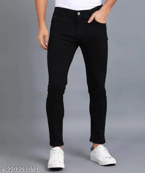 Black polycotton stretchable jeans for men and boys, featuring a versatile style and exceptional value