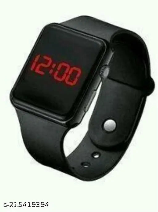 Black smart watch with red digital display, for kids