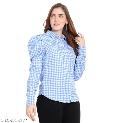 Printed cotton long-sleeve shirt, vibrant design on display, sizes M & L (36in bust, 25in length)