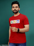 Men's cotton round neck T-shirt, short sleeves, printed design, size S (38in chest, 26in length), Made in India